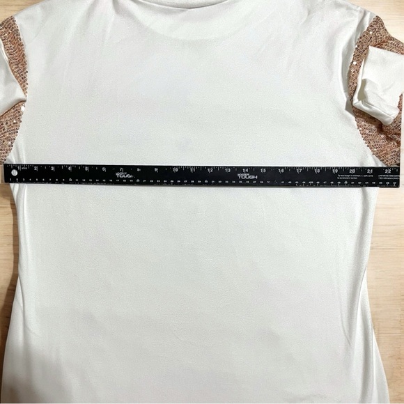 NWT White and Gold Sequin Puff Sleeve Shift Mini Dress XL - Picture 9 of 10